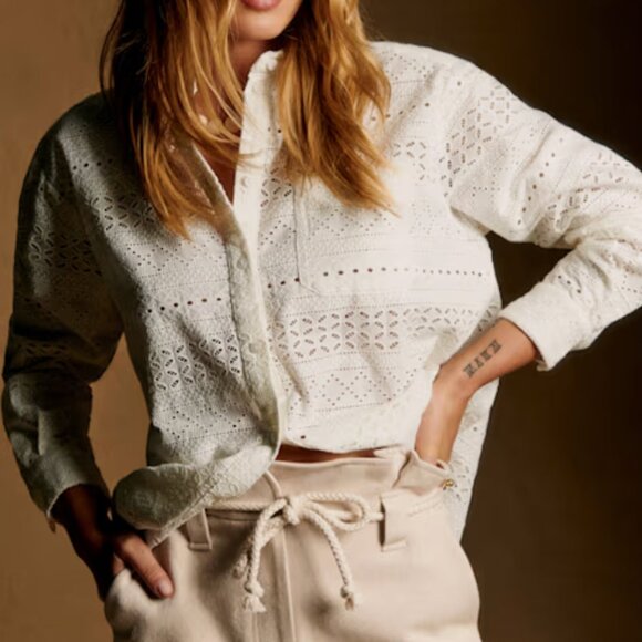 Sezane Tops - Sezane Max Shirt Embroidered Stripes Ecru - Size 8